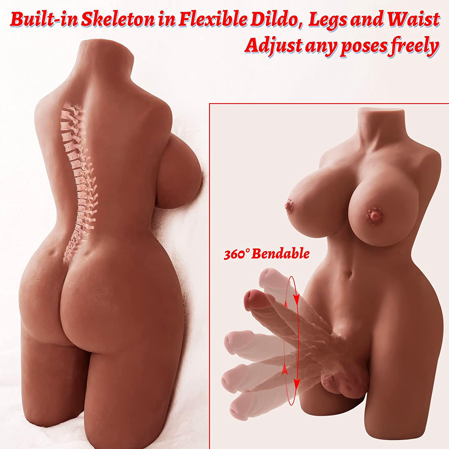 Hugh Penis Silicone Brown Shemale Sex Doll Torso Lifelike Dildo Breasts and Anal Transsexual Love Dolls