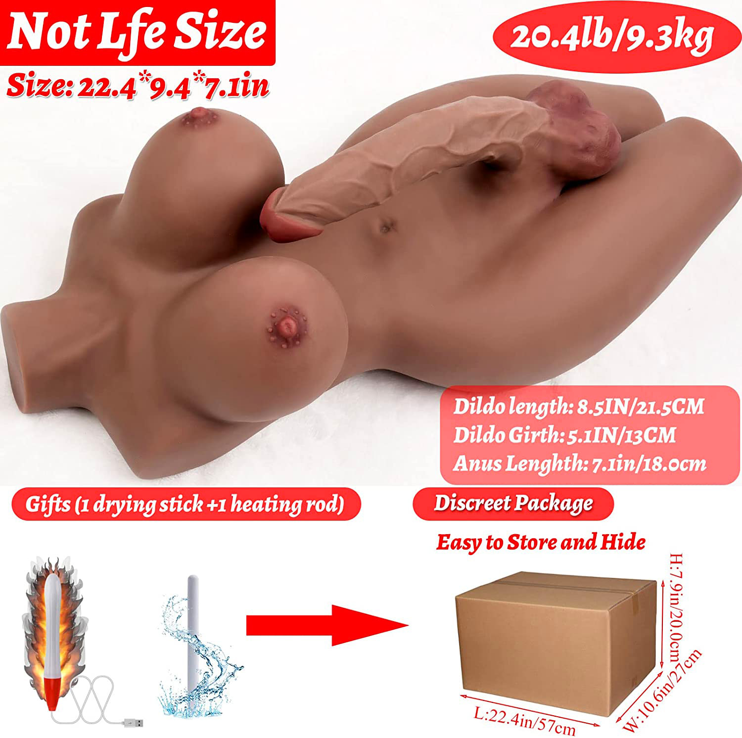 Hugh Penis Silicone Brown Shemale Sex Doll Torso Lifelike Dildo Breasts and Anal Transsexual Love Dolls