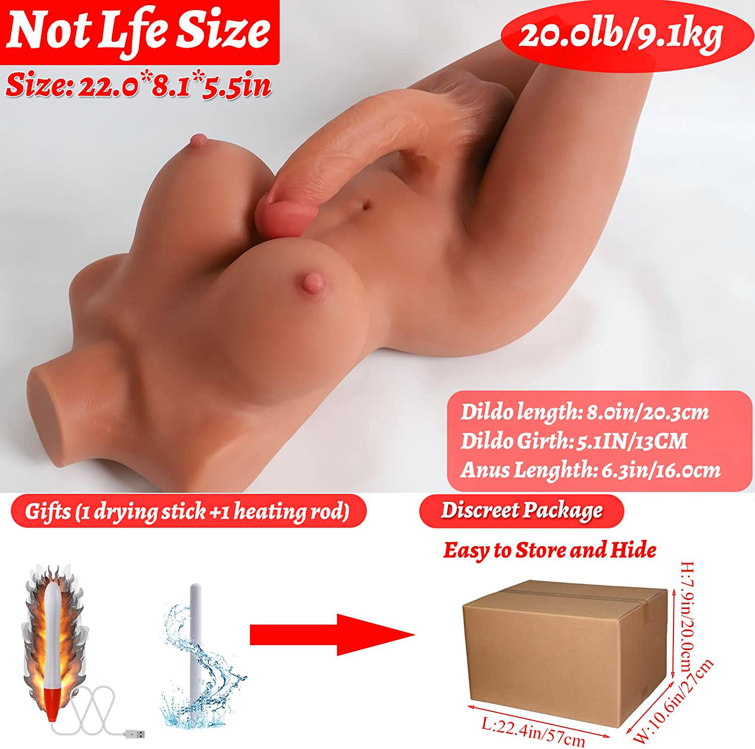Hugh Penis Silicone Breast Anal Testicles Unisex Masturbator for Men Women Gay Couple Adult Sex Toy Brown 20lb Shemale Sex Doll Torso Lifelike Transsexual
