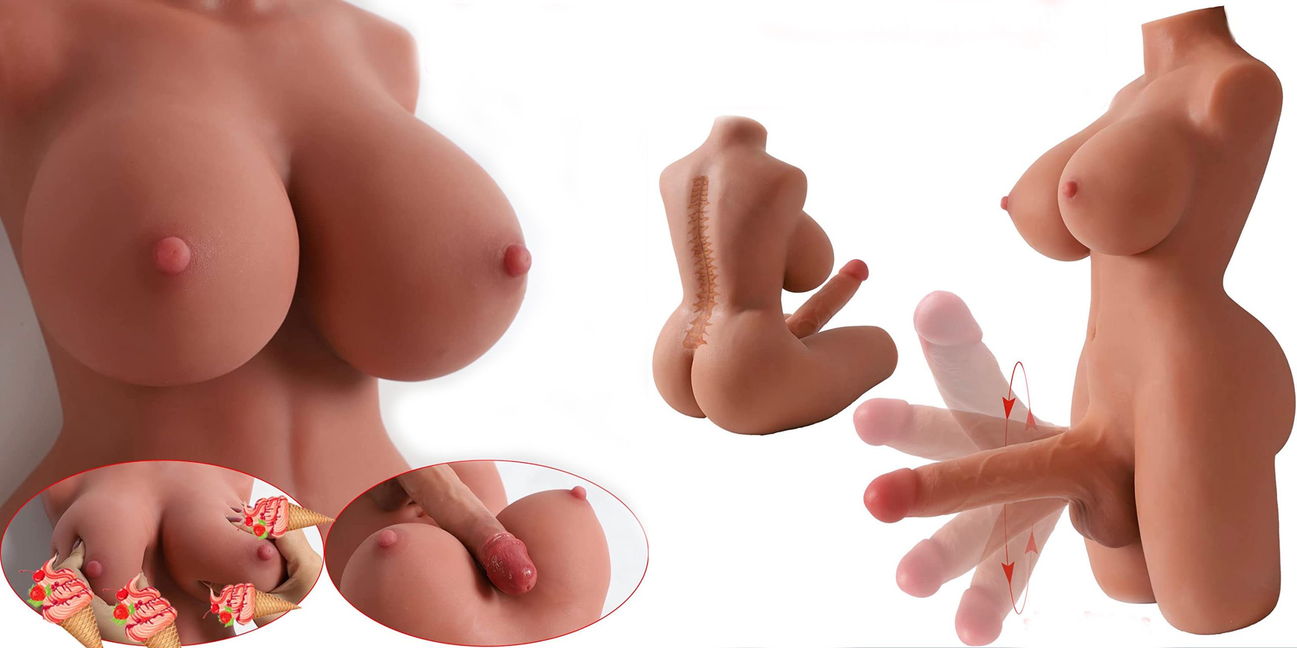 Hugh Penis Silicone Breast Anal Testicles Unisex Masturbator for Men Women Gay Couple Adult Sex Toy Brown 20lb Shemale Sex Doll Torso Lifelike Transsexual